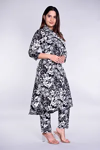 Stylish Black Cotton Printed Kurta With Pant Set  For Women-thumb1