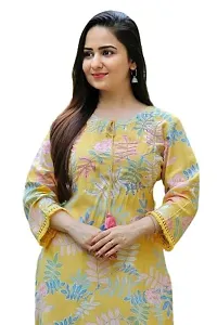 Rozti Women and Girl Viscose Rayon Yellow Kurta Flower Print Sequined Neck Work | Trendy Fashionable Flower Printed Kurta Pant Set Color Yellow-thumb4