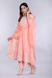 Stylish Peach Rayon Embroidered Kurta With Pant And Dupatta Set For Women-thumb2