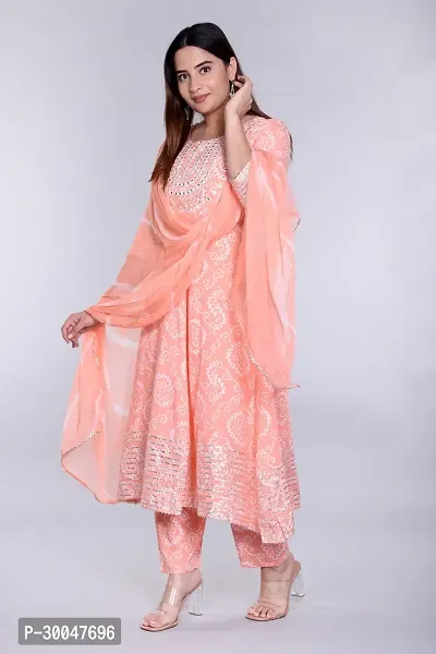 Stylish Peach Rayon Embroidered Kurta With Pant And Dupatta Set For Women-thumb3