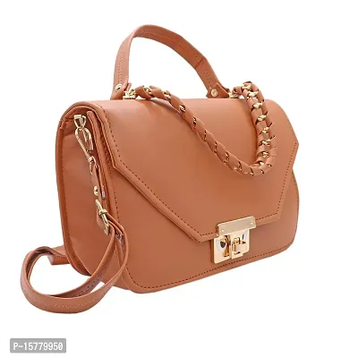 Stylish Tan Artificial Leather Solid Handbags For Women-thumb5