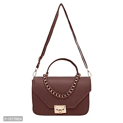 Stylish Brown Artificial Leather Solid Handbags For Women-thumb0