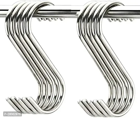 Blendmix Heavy Duty S Shaped Metal Hook Hanging Hangers Hooks for Kitchen, Bathroom, Bedroom and Office, Pan, Pot, Coat, Bag, Plants (Silver, 3.25 inch/4mm) - Pack of 5-thumb5