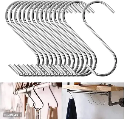 Blendmix 3.25 Inch Heavy Duty Stainless Steel S Shaped Hanging Hooks (Pack of 8, Silver)-thumb0