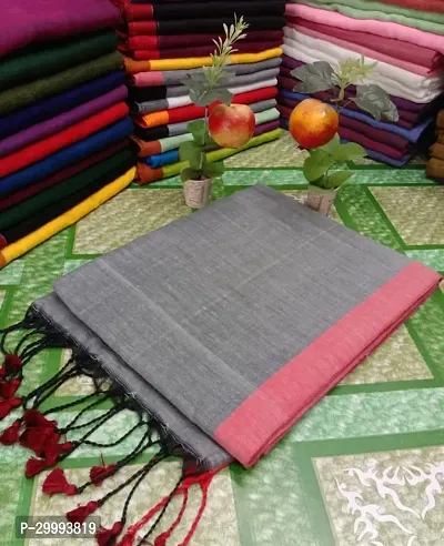 Stylish Grey Cotton Saree with Blouse piece For Women