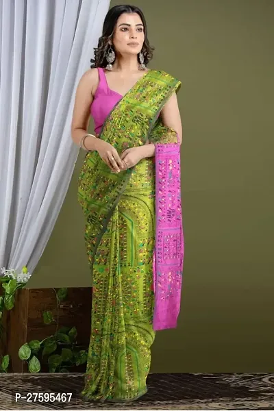 Classic Cotton Silk Saree with Blouse piece for women-thumb0