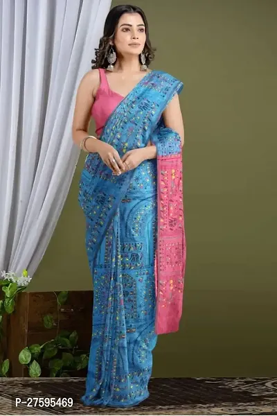 Classic Cotton Silk Saree with Blouse piece for women-thumb0