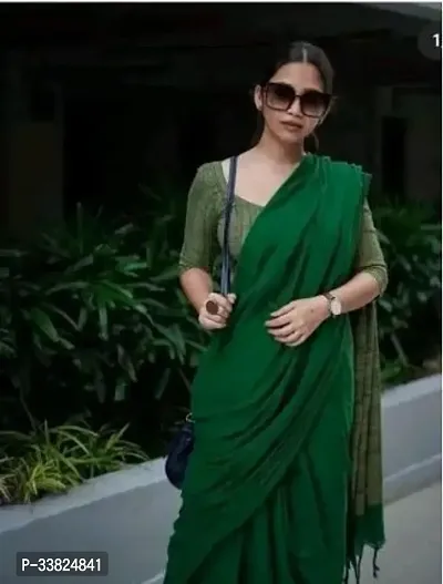 Stylish Green Khadi Cotton Saree With Blouse Piece For Women-thumb0