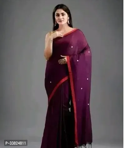 Stylish Purple Khadi Cotton Saree With Blouse Piece For Women-thumb0