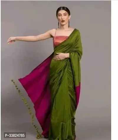 Stylish Green Cotton Silk Saree With Blouse Piece For Women-thumb0