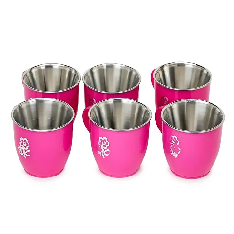 Akash Steel and Plastic Store UnbreakableMicrowave Safe Tea and Coffee Mugs 100% BPA Free Food Grade Virgin Plastic Coffee Mugs  Tea CupsPink Set of 6