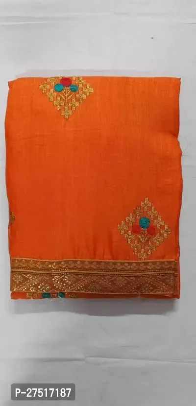Beautiful Orange Silk Embroidered Saree with Blouse Piece For Women-thumb0