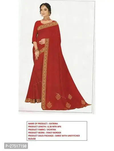 Beautiful Red Vichitra Silk Self Pattern Saree with Blouse Piece For Women