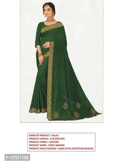 Beautiful Green Vichitra Silk Printed Saree with Blouse Piece For Women