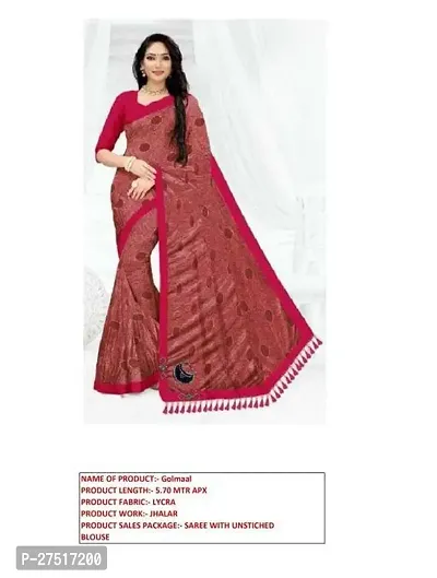 Beautiful Red Lycra Printed Saree with Blouse Piece For Women