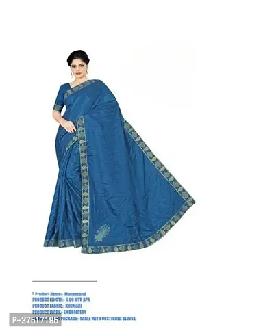 Beautiful Blue Art Silk Lace Work Saree with Blouse Piece For Women