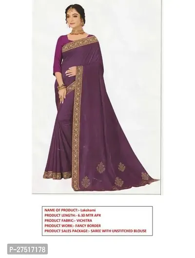 Beautiful Purple Vichitra Silk Printed Saree with Blouse Piece For Women