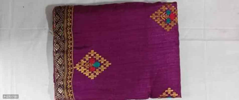 Beautiful Purple Silk Embroidered Saree with Blouse Piece For Women