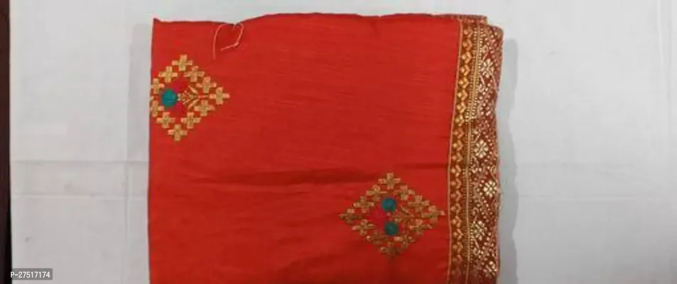 Beautiful Red Silk Embroidered Saree with Blouse Piece For Women