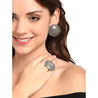 VAPPS Oxidised Silver-Plated Studs Earring, Ring and Silver-Plated Ghungroo Handcrafted Cuff Bracelet Antique Jewellery Set (VA-JS-ST-19-C-thumb2