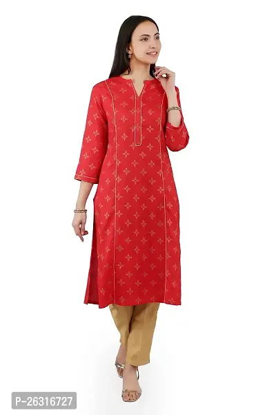 VAPPS Women Rayon Printed Kurti for Women V Neck Knee Length Casual Kurti for Girls  Women || Comfortable Casual Formal Office wear Fashionable Stylish Long Kurti 3/4 Sleeve-thumb0