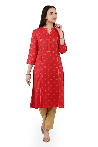 VAPPS Women Rayon Printed Kurti for Women V Neck Knee Length Casual Kurti for Girls & Women || Comfortable Casual Formal Office wear Fashionable Stylish Long Kurti 3/4 Sleeve