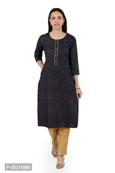 VAPPS Cotton Strip Design Kurti Round Neck 3/4 th Sleeve Knee Length Kurta for Women  Girls || Comfortable Casual Formal Office wear Fashionable Stylish Long Kurti 3/4 Sleeve