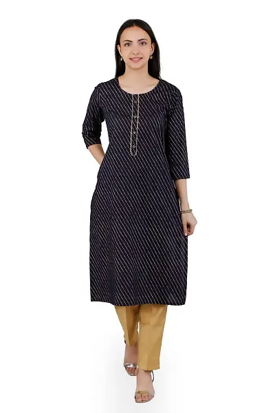 VAPPS Strip Design Kurti Round Neck 3/4 th Sleeve Knee Length Kurta for Women Girls || Comfortable Casual Formal Office wear Fashionable Stylish Long Kurti 3/4 Sleeve