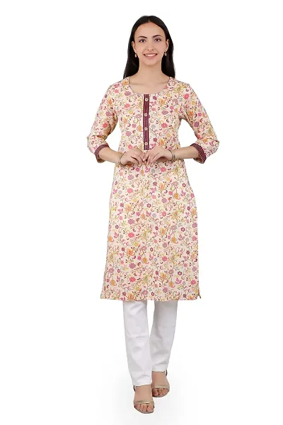 VAPPS Floral Printed Cotton Kurti for Women Round Neck Knee Length Casual Kurti for Girls & Women