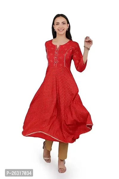 VAPPS Women Rayon Printed Princess Cut Long Kurti || Girl Comfortable Casual Office wear Fashionable Stylish Long Kurti 3/4 Sleeve-thumb0