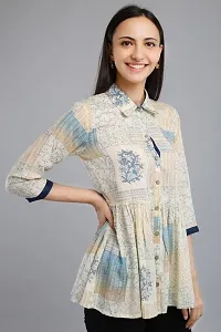 VAPPS Printed Cotton Shirt Collar Flared Tunic for Women (Red, Grey, Yellow, Blue)-thumb2