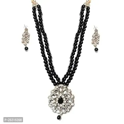 VAPPS Black Gold-Plated Pearl  Crystal Studded Jewelery Set