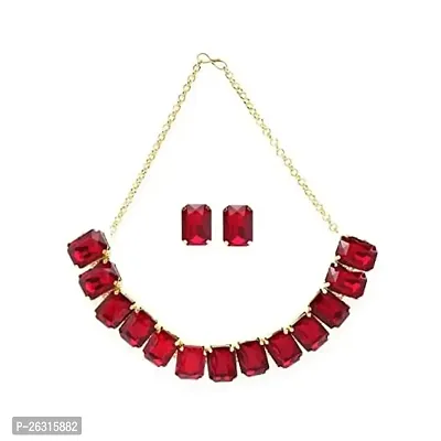 VAPPS Gold-Plated Red Crystal Studded Choker , Bracelet, Ring Jewellery Set for Women and Girls-thumb0