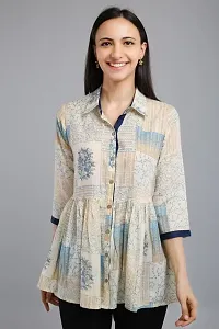VAPPS Printed Cotton Shirt Collar Flared Tunic for Women (Red, Grey, Yellow, Blue)-thumb3