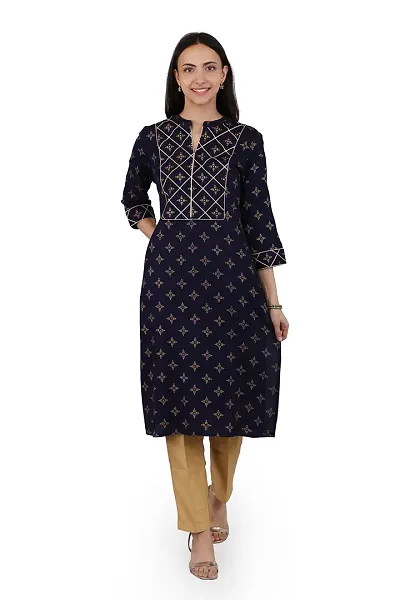 VAPPS Rayon Women Floral Kurti for Women V Neck Knee Length Casual Kurti for Girls Women || Girl Comfortable Casual Formal Office wear Fashionable Stylish Long Kurti 3/4 Sleeve