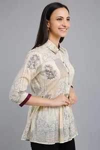 VAPPS Printed Cotton Shirt Collar Flared Tunic for Women (Red, Grey, Yellow, Blue)-thumb3