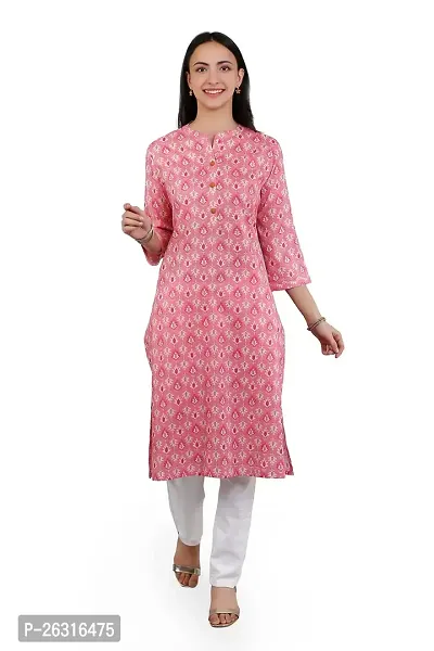 VAPPS Women's Cotton Printed Kurti || Girl Comfortable Casual Formal Office wear Fashionable Stylish Long Kurti 3/4 Sleeve-thumb0