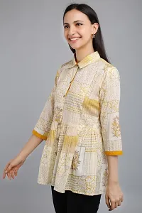 VAPPS Printed Cotton Shirt Collar Flared Tunic for Women (Red, Grey, Yellow, Blue)-thumb2