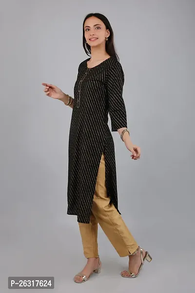 VAPPS Cotton Strip Design Kurti Round Neck 3/4 th Sleeve Knee Length Kurta for Women  Girls || Comfortable Casual Formal Office wear Fashionable Stylish Long Kurti 3/4 Sleeve-thumb5