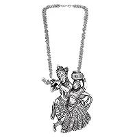 VAPPS Oxidised Silver-Plated Radha Krishana Necklace and Double Chandbali Earrings Jewellery Set for Women and Girls (VA-JS-ST-23-D)-thumb1