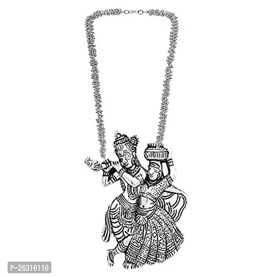 VAPPS Oxidised Silver-Plated Radha Krishana Necklace and Double Chandbali Earrings Jewellery Set for Women and Girls (VA-JS-ST-23-D)-thumb2