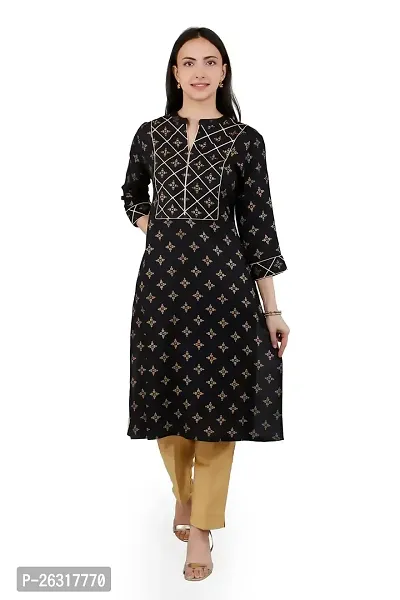 VAPPS Rayon Women Floral Printed Kurti for Women V Neck Knee Length Casual Kurti for Girls  Women || Girl Comfortable Casual Formal Office wear Fashionable Stylish Long Kurti 3/4 Sleeve-thumb0