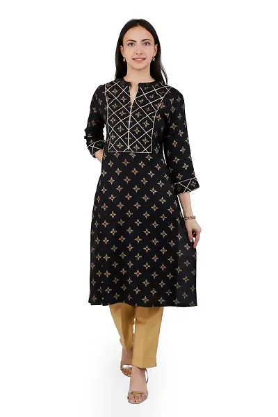 VAPPS Rayon Women Floral Kurti for Women V Neck Knee Length Casual Kurti for Girls Women || Girl Comfortable Casual Formal Office wear Fashionable Stylish Long Kurti 3/4 Sleeve