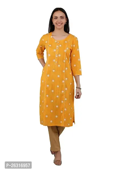 VAPPS Printed Cotton Kurti for Women  Girls Round Neck 3/4 th Sleeve Knee Length Kurta || Comfortable Casual Formal Office wear Fashionable Stylish Long Kurti 3/4 Sleeve