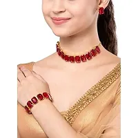 VAPPS Gold-Plated Red Crystal Studded Choker , Bracelet, Ring Jewellery Set for Women and Girls-thumb2