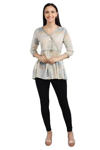 VAPPS Angrakha Style Flared Tunic for Women (Yellow,Grey,Red,Blue)