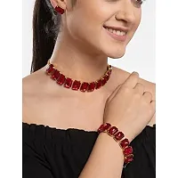 VAPPS Gold-Plated Red Crystal Studded Choker , Bracelet, Ring Jewellery Set for Women and Girls-thumb3