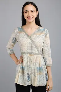 VAPPS Printed Cotton Angrakha Style Flared Tunic for Women (Yellow,Grey,Red,Blue)-thumb1