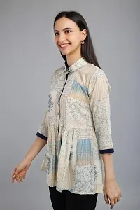 VAPPS Printed Cotton Shirt Collar Flared Tunic for Women (Red, Grey, Yellow, Blue)-thumb1
