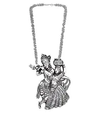 VAPPS Oxidised Silver-Plated Radha Krishana Necklace, Drop Earrings, Ring Antique Temple Jewellery Set for Women and Girls (VA-JS-ST-22-A)-thumb1